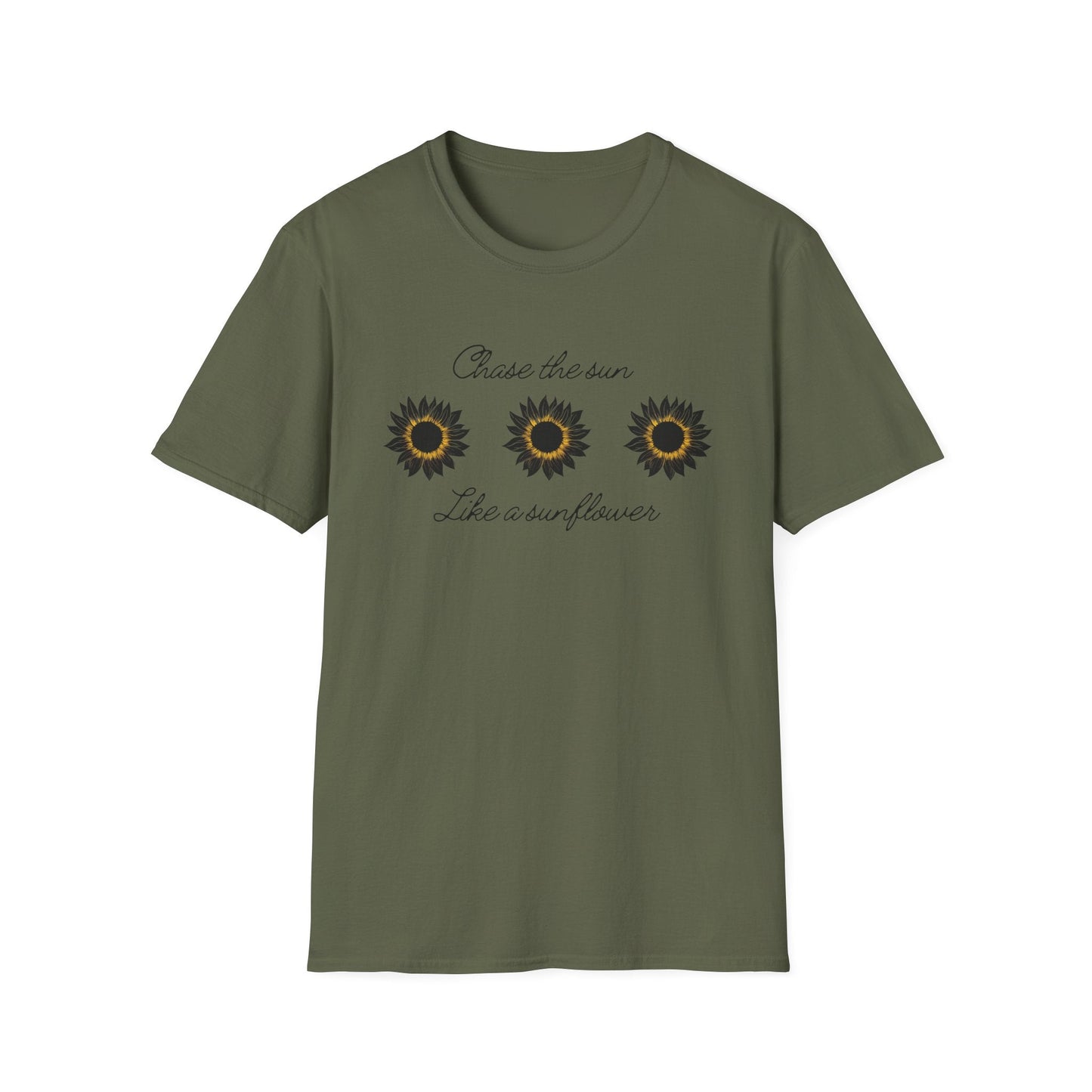" Chase The Sun Like A Sunflower" Triple Sunflower – T-shirt