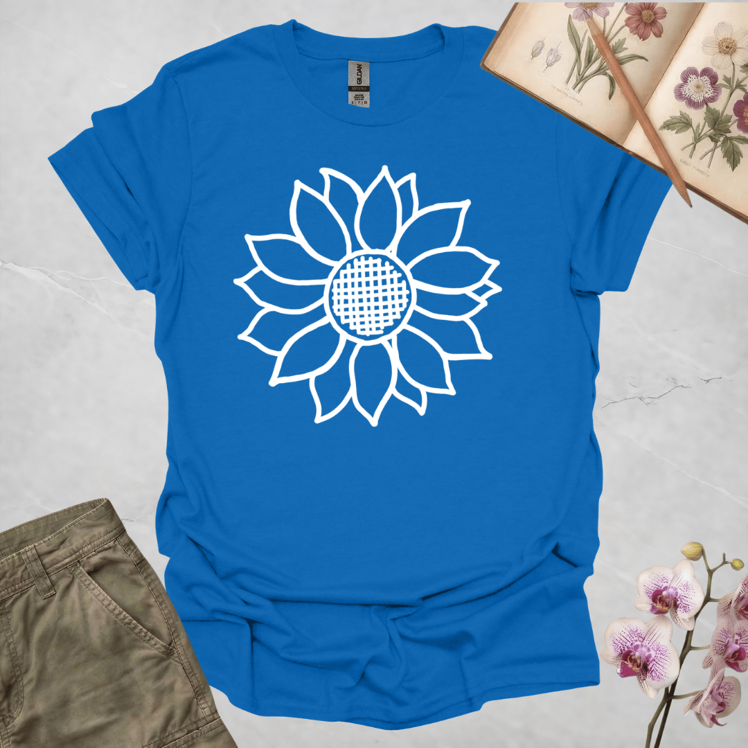 Criss Cross Sunflower – White – T-shirt