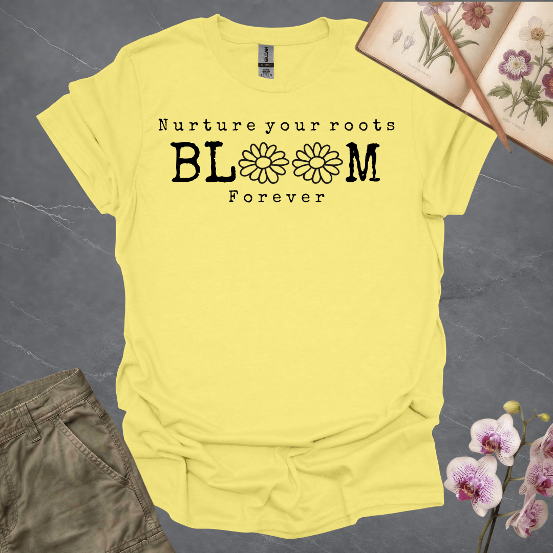 Nurture Your Roots, Bloom Forever ~ Sketch Daisies – Black – T-shirt