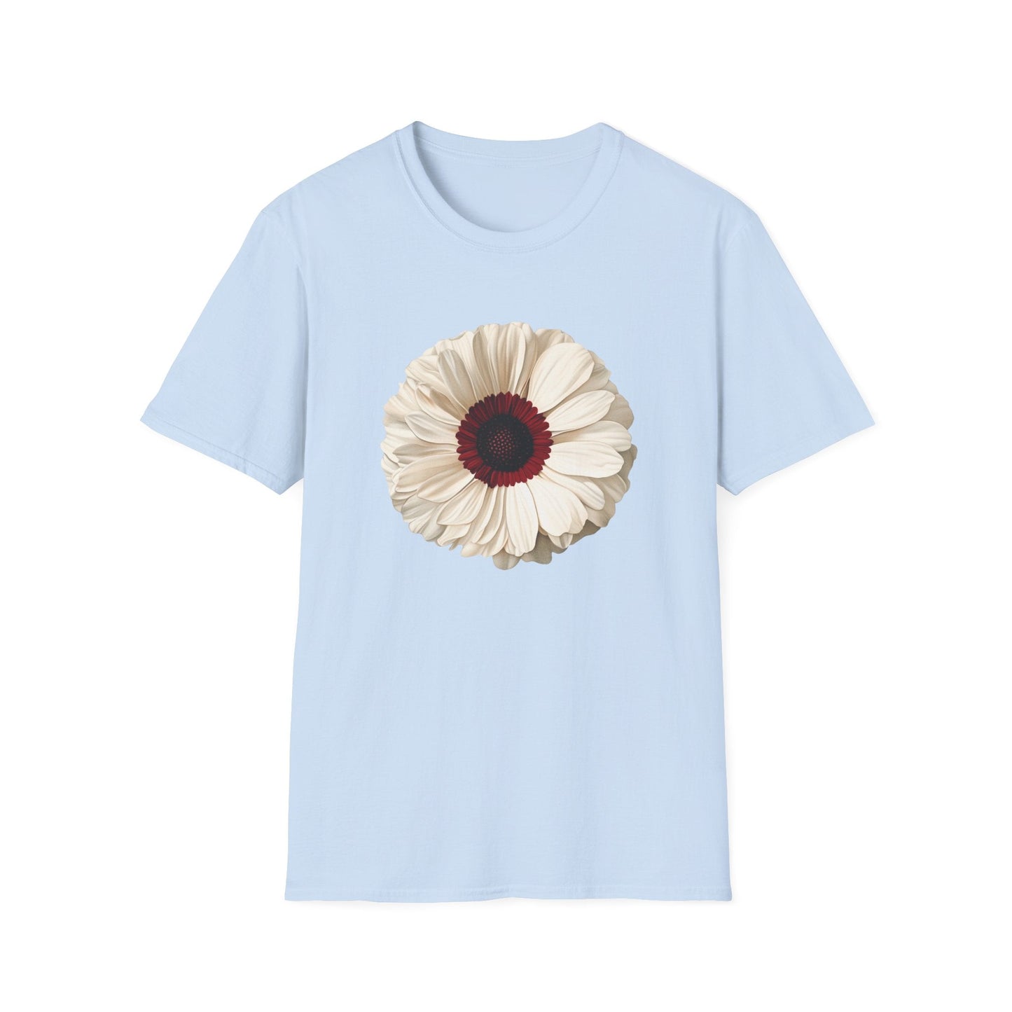 White Daisy with Dark Red Disk Flowers  – T-shirt