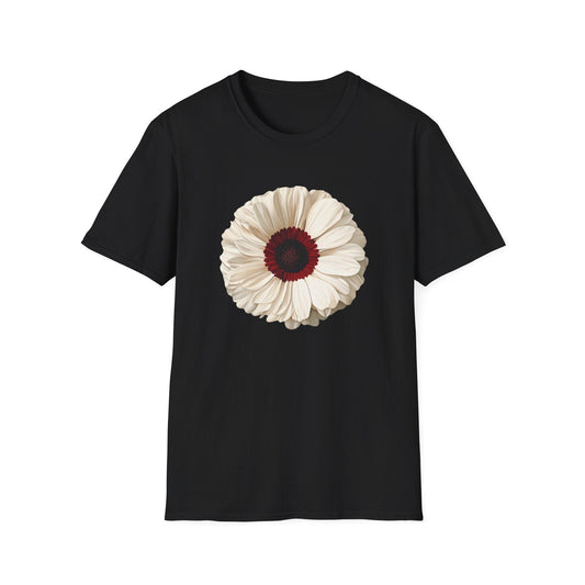 White Daisy with Dark Red Disk Flowers  – T-shirt