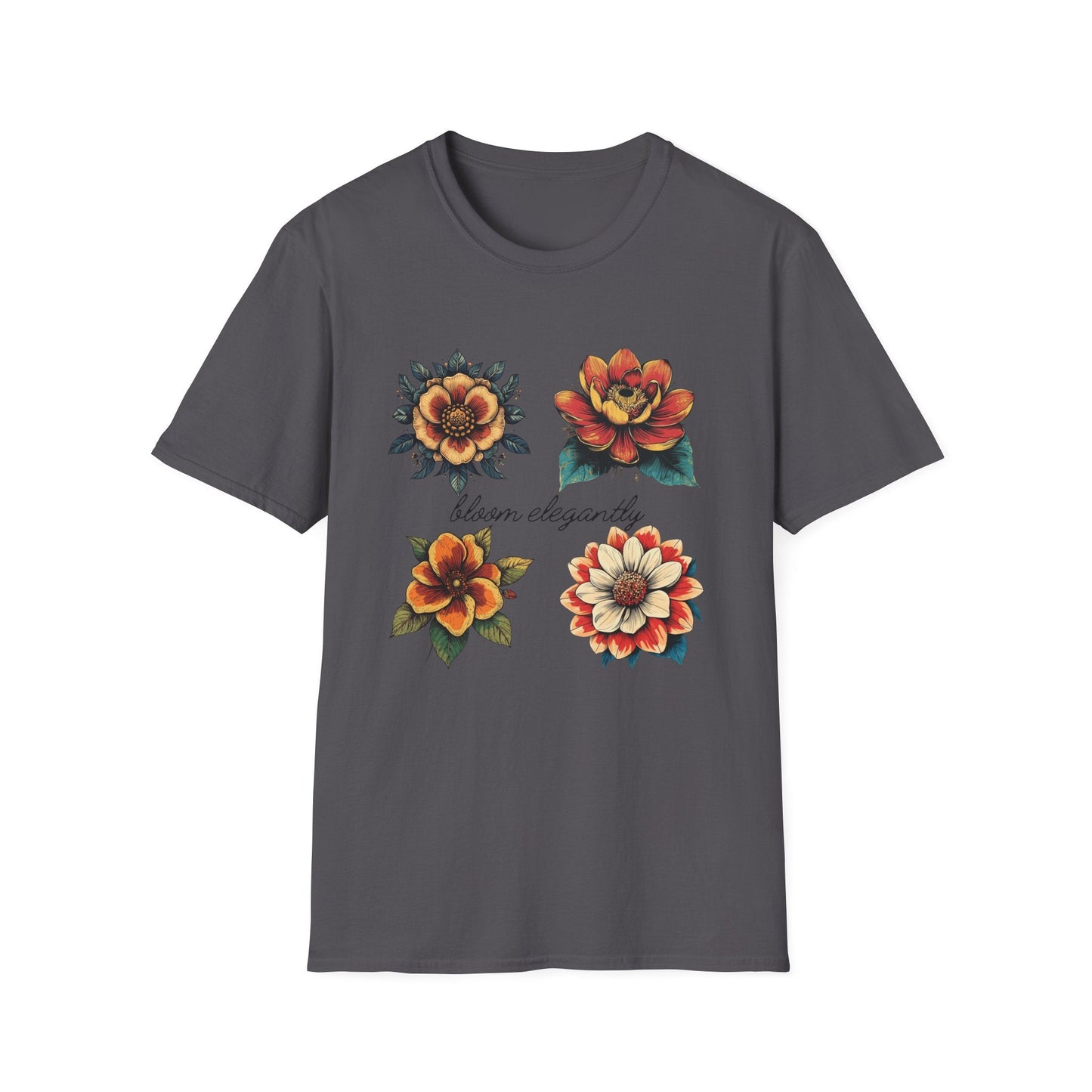 "Bloom Elegantly" Retro Flowers  – T-shirt