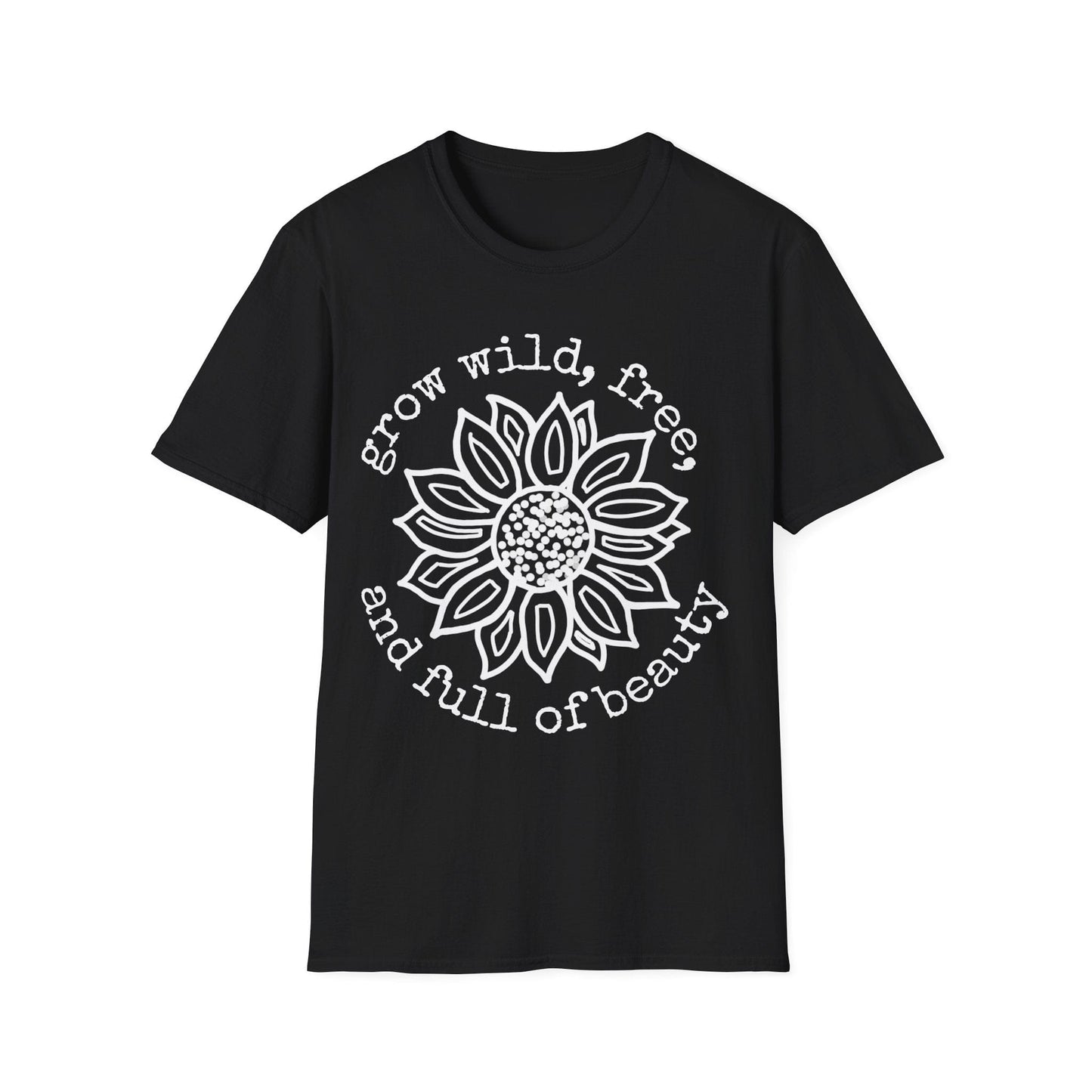 "Grow Wild, Free, and Full of Beauty" Dotted Mandala Sunflower  – T-shirt