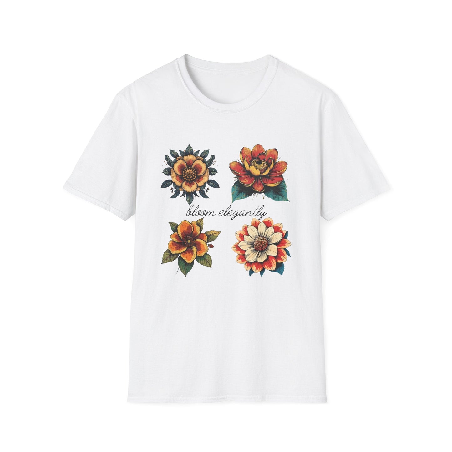 "Bloom Elegantly" Retro Flowers  – T-shirt