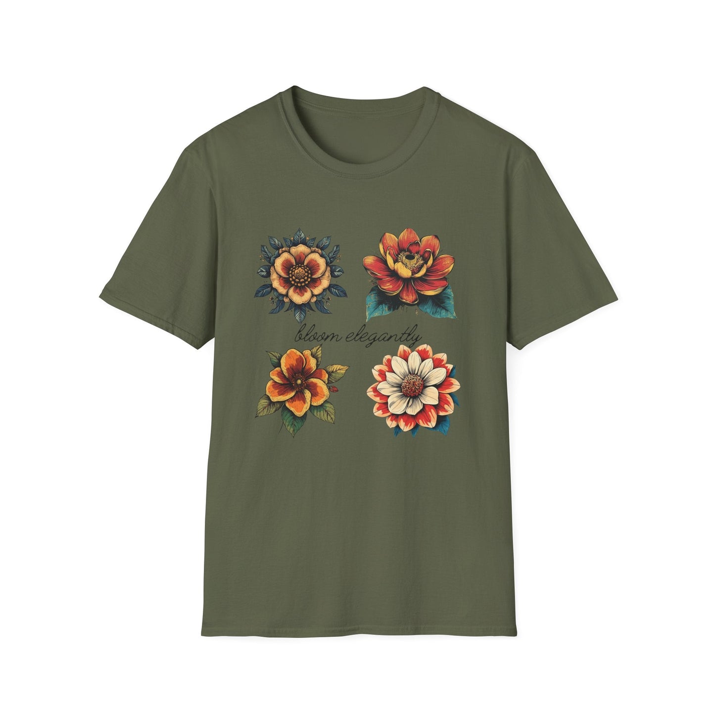 "Bloom Elegantly" Retro Flowers  – T-shirt