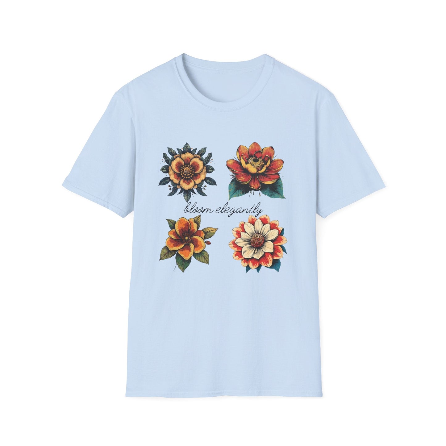 "Bloom Elegantly" Retro Flowers  – T-shirt