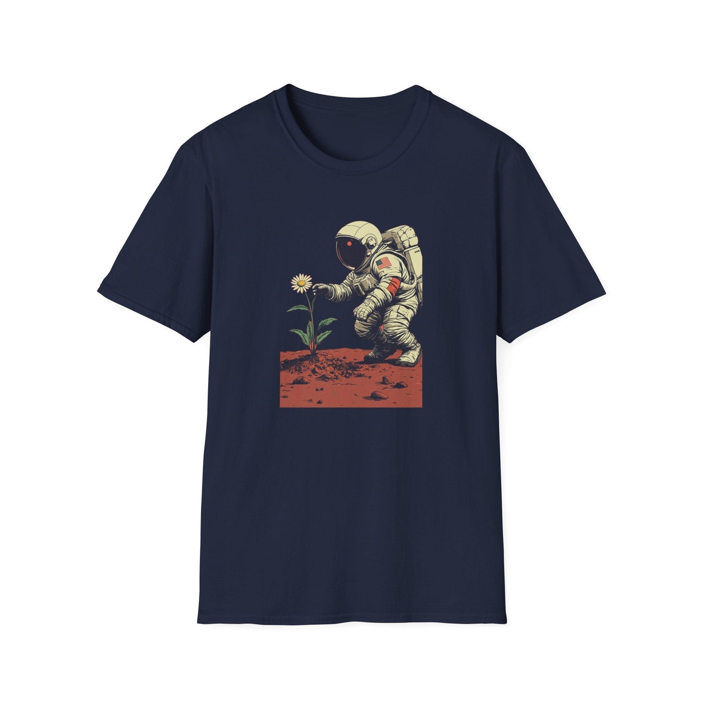 Astronaut with Daisy – Terraforming of Mars  – T-shirt