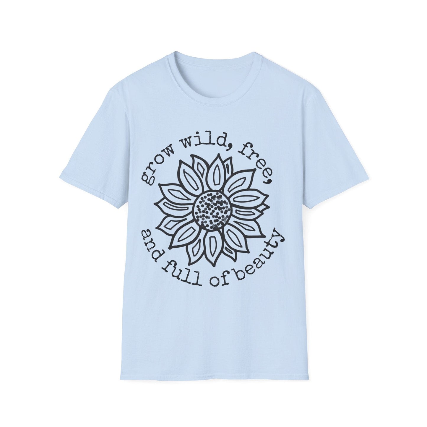 "Grow Wild, Free, and Full of Beauty" Dotted Mandala Sunflower  – T-shirt