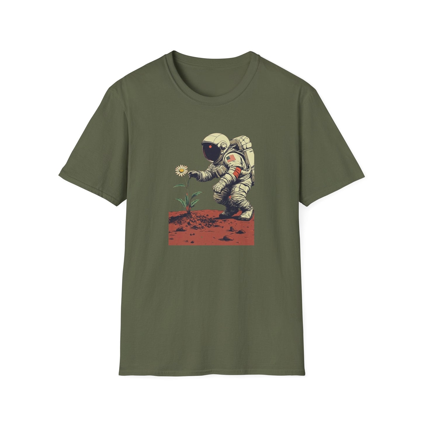 Astronaut with Daisy – Terraforming of Mars  – T-shirt
