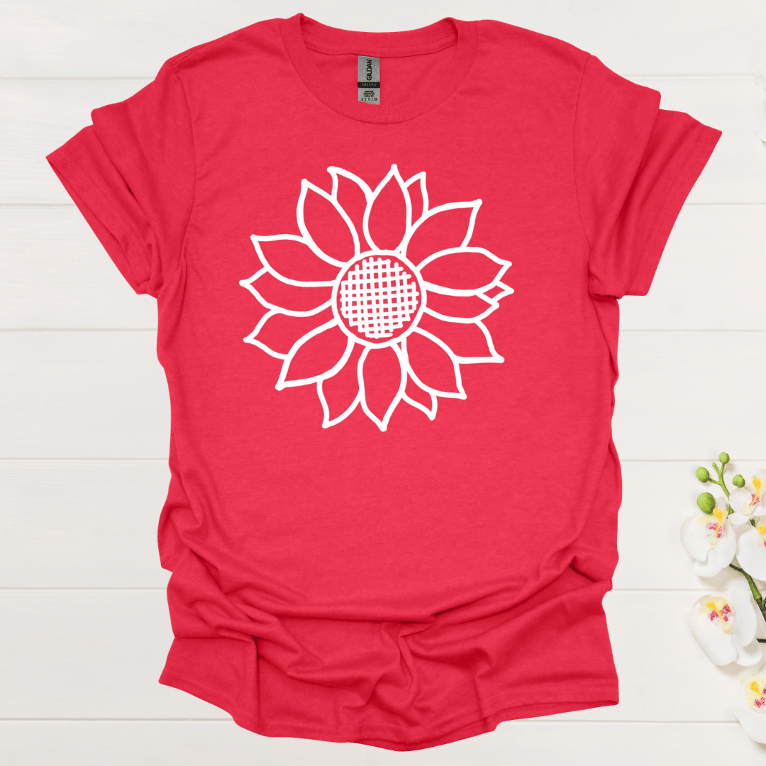 Criss Cross Sunflower – White  – T-shirt