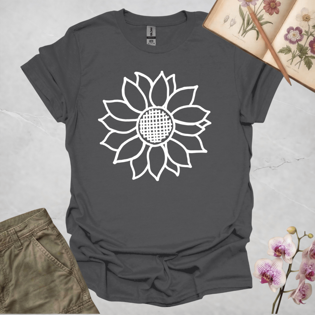 Criss Cross Sunflower – White  – T-shirt
