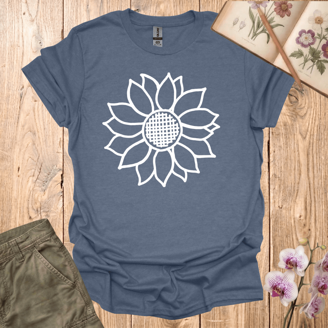 Criss Cross Sunflower – White  – T-shirt