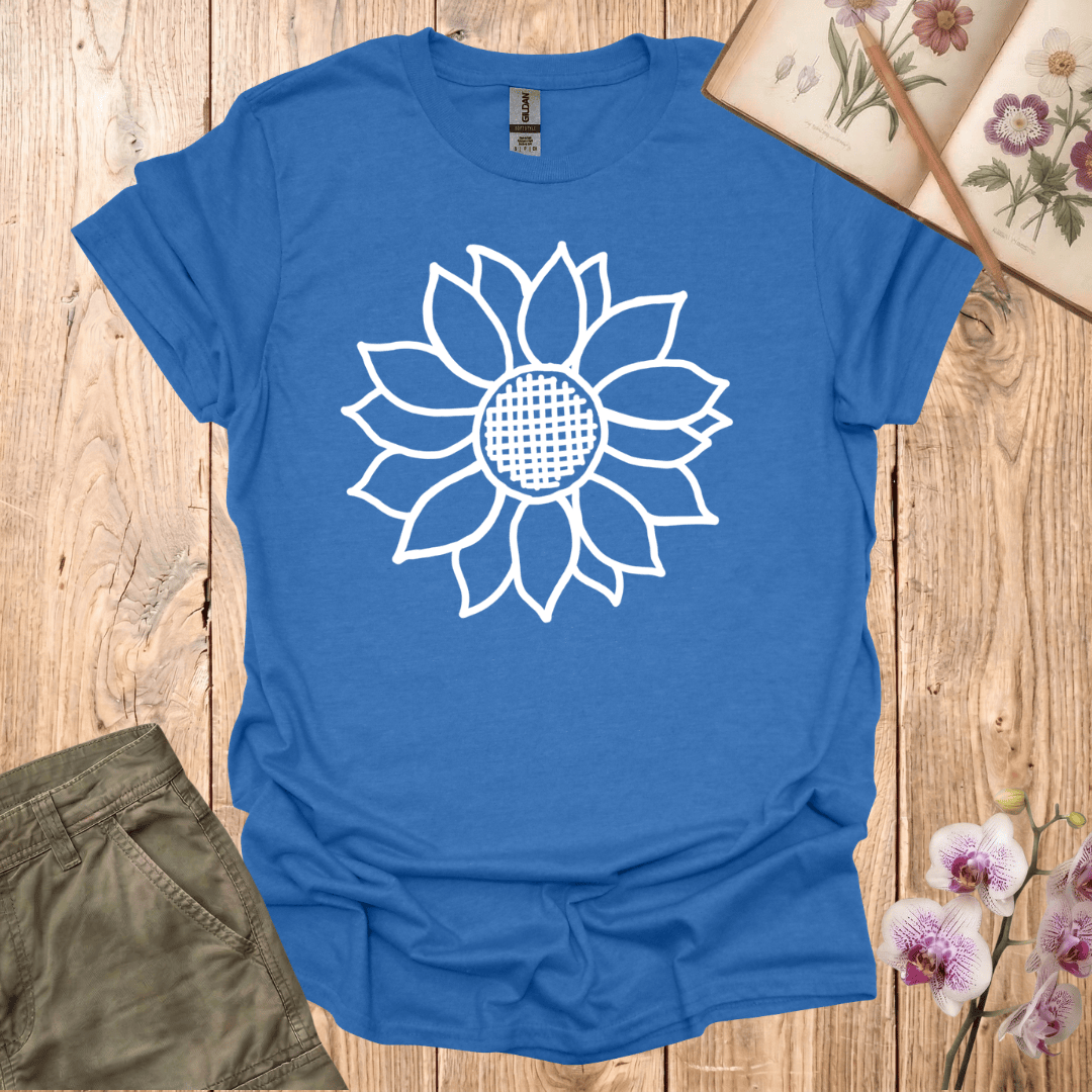 Criss Cross Sunflower – White  – T-shirt