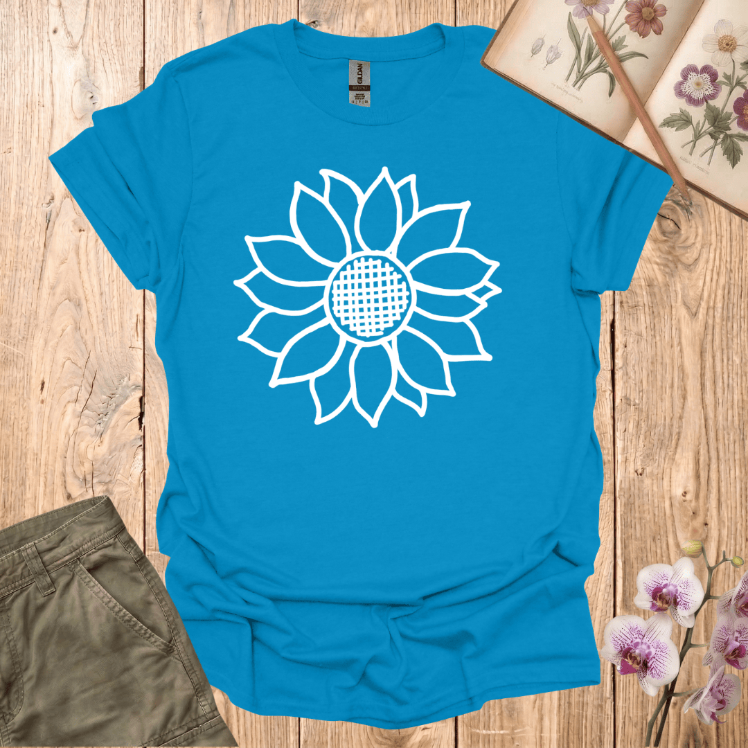 Criss Cross Sunflower – White  – T-shirt