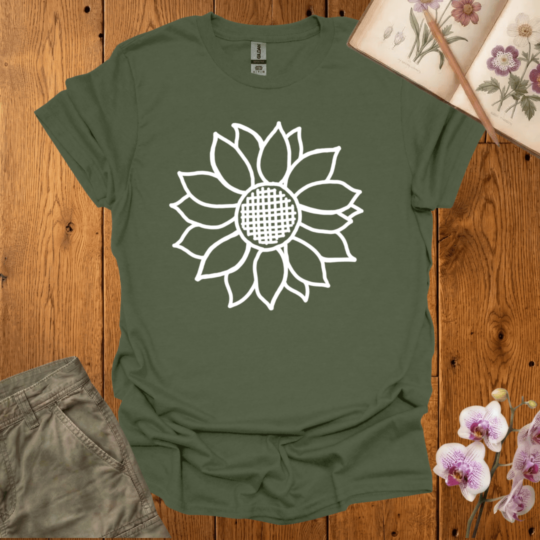 Criss Cross Sunflower – White  – T-shirt