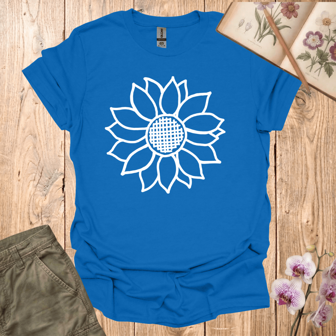 Criss Cross Sunflower – White  – T-shirt
