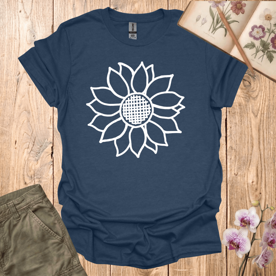 Criss Cross Sunflower – White  – T-shirt