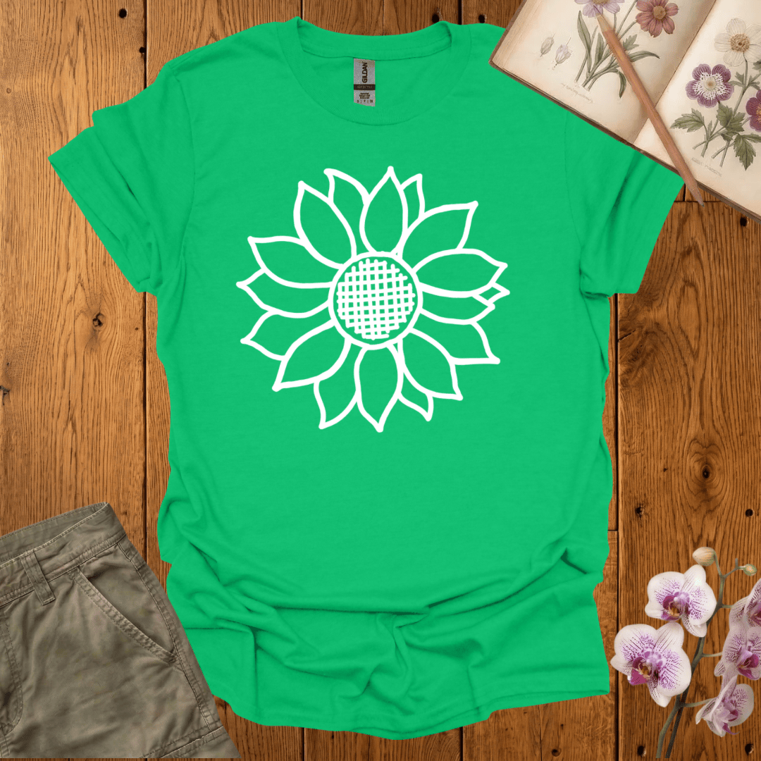 Criss Cross Sunflower – White  – T-shirt