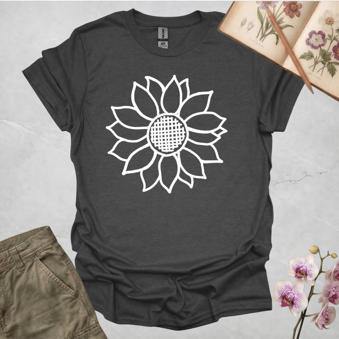 Criss Cross Sunflower – White – T-shirt