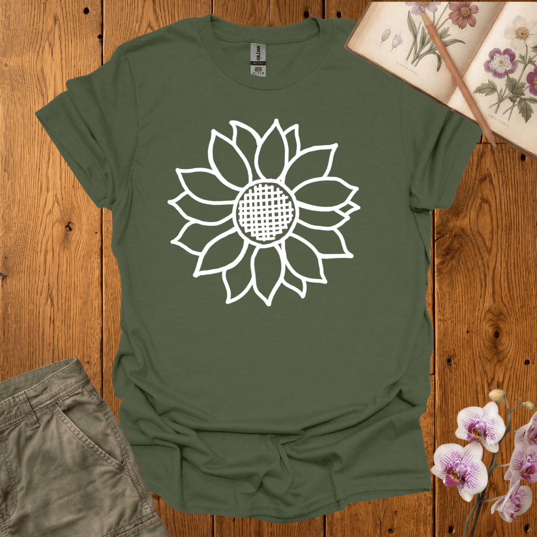 Criss Cross Sunflower – White – T-shirt