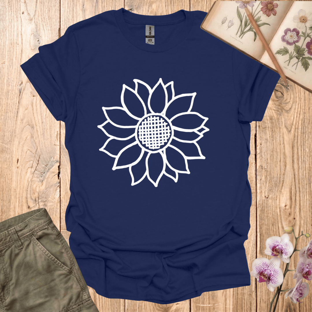 Criss Cross Sunflower – White – T-shirt