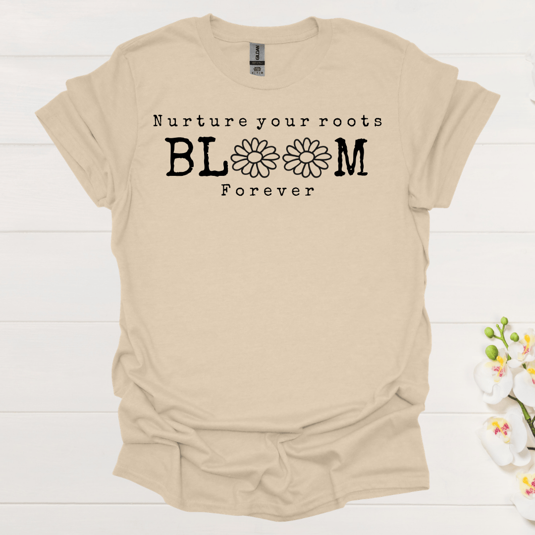 Nurture Your Roots, Bloom Forever ~ Sketch Daisies – Black – T-shirt