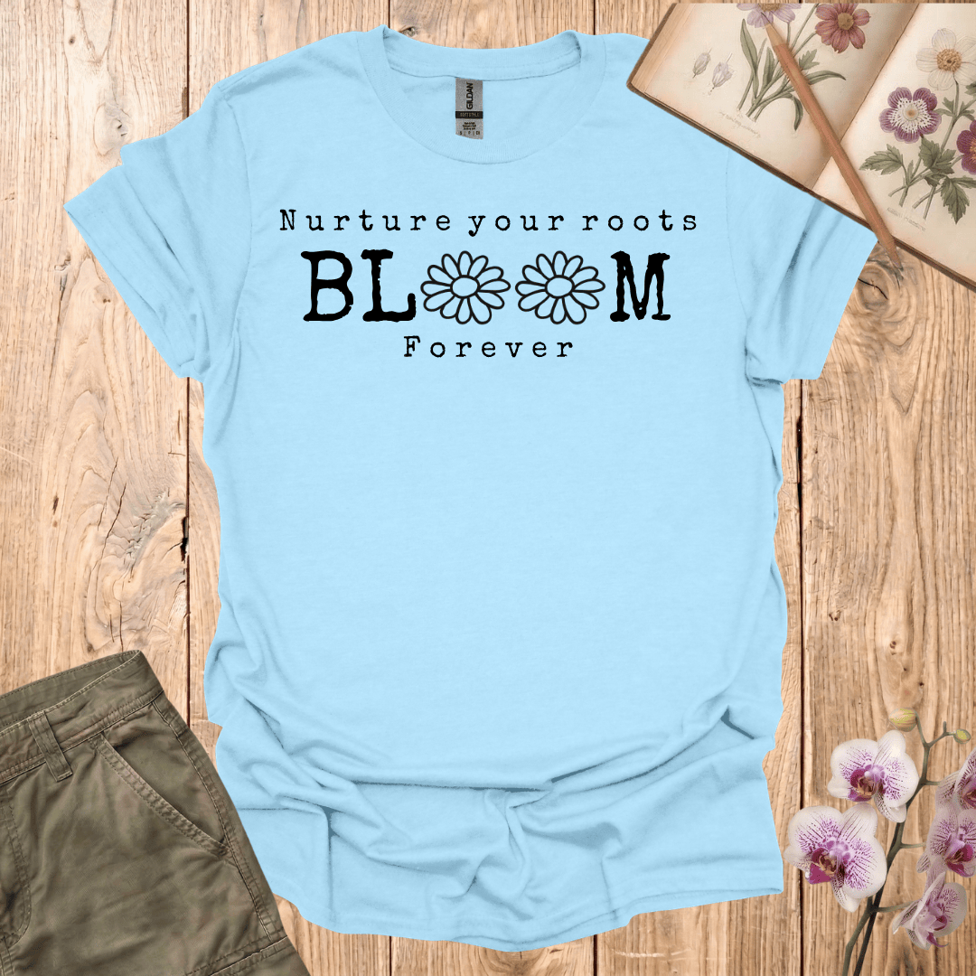 Nurture Your Roots, Bloom Forever ~ Sketch Daisies – Black – T-shirt