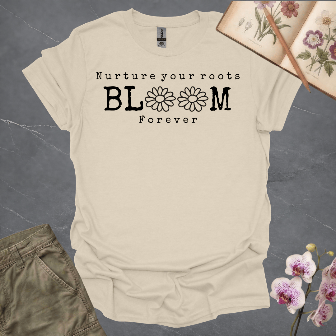Nurture Your Roots, Bloom Forever ~ Sketch Daisies – Black – T-shirt