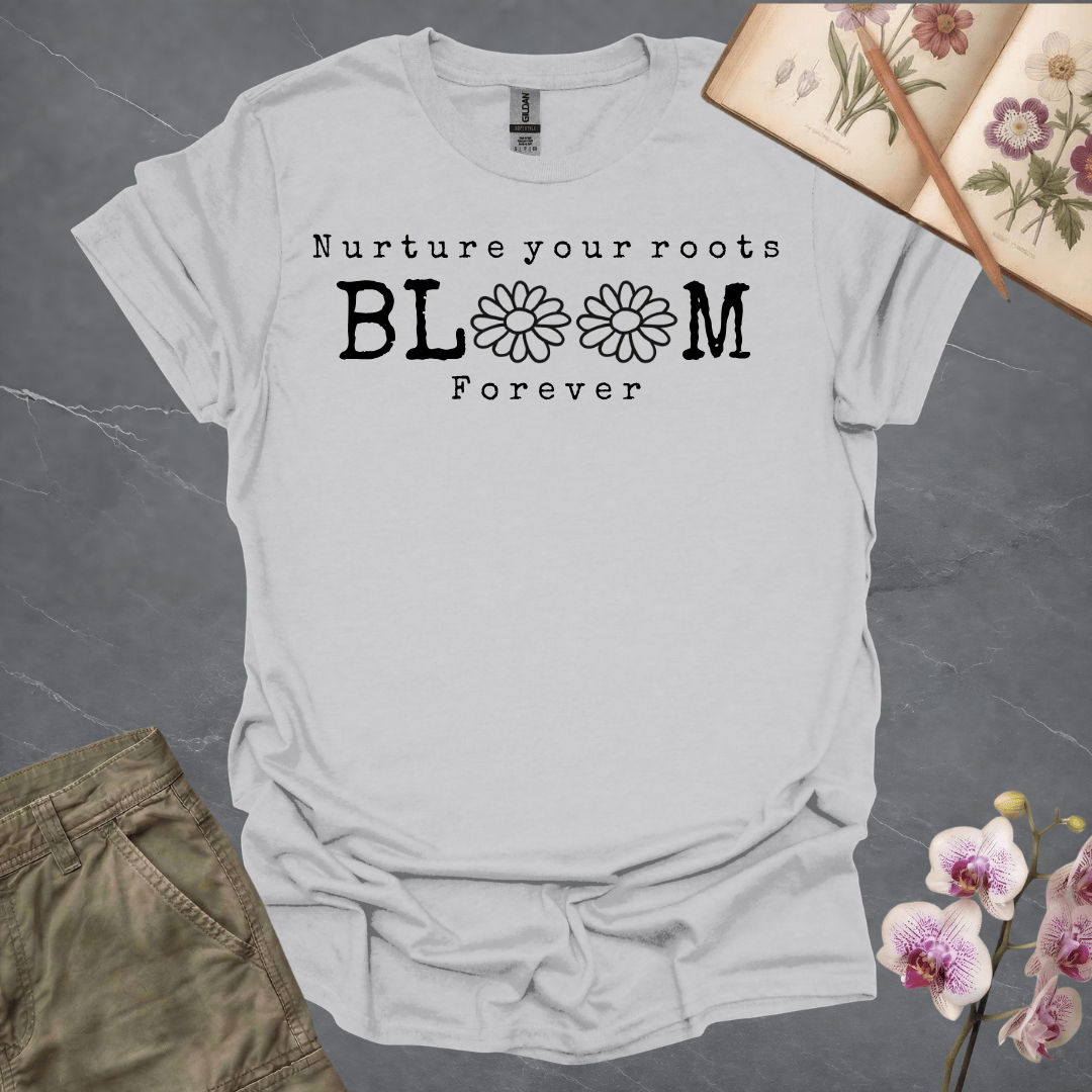 Nurture Your Roots, Bloom Forever ~ Sketch Daisies – Black – T-shirt