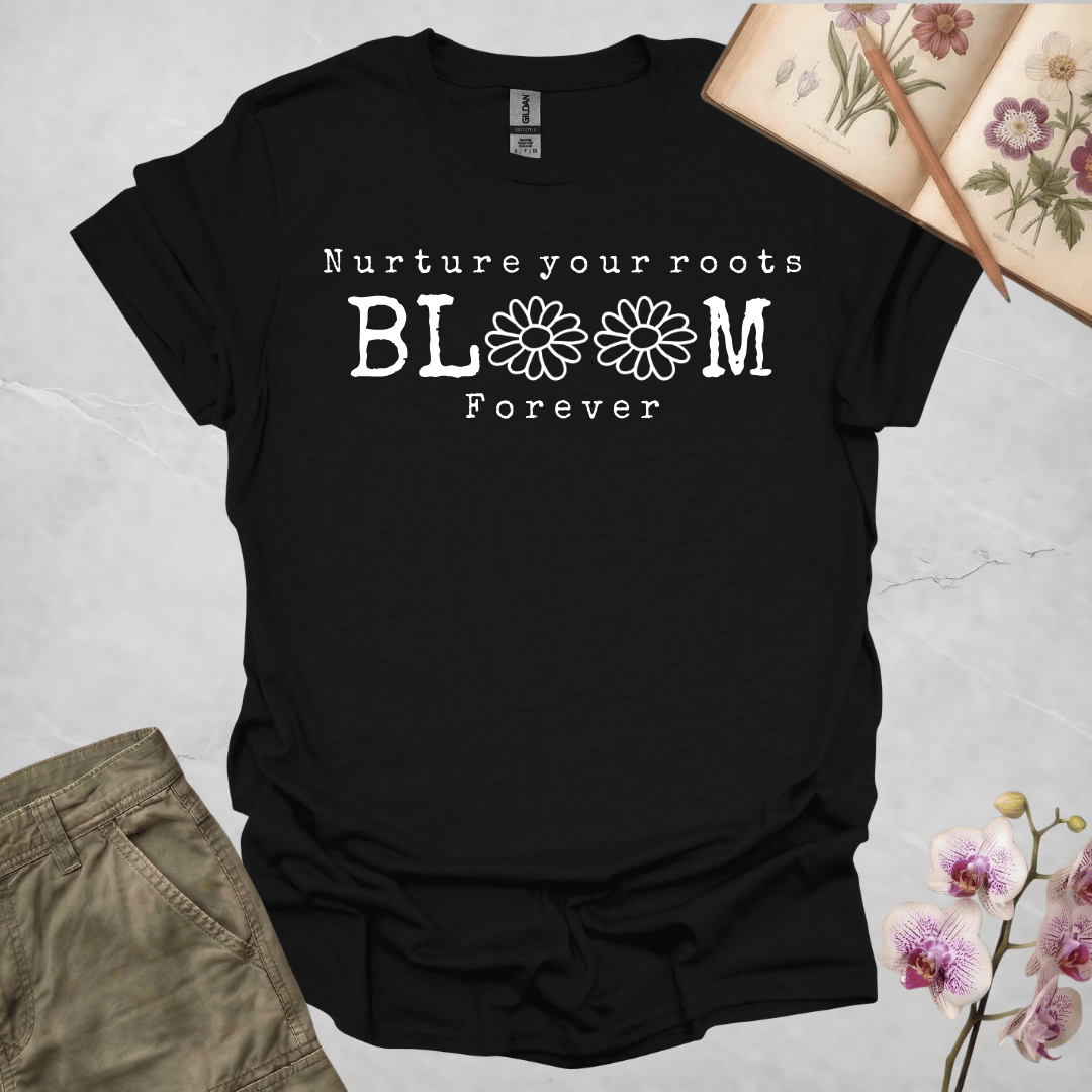 Nurture Your Roots, Bloom Forever – Sketch Daisies – White – T-shirt