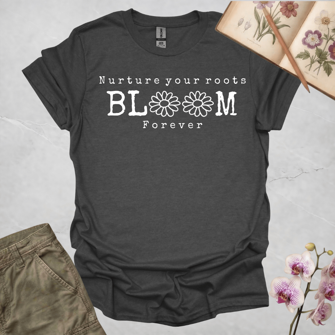Nurture Your Roots, Bloom Forever – Sketch Daisies – White – T-shirt