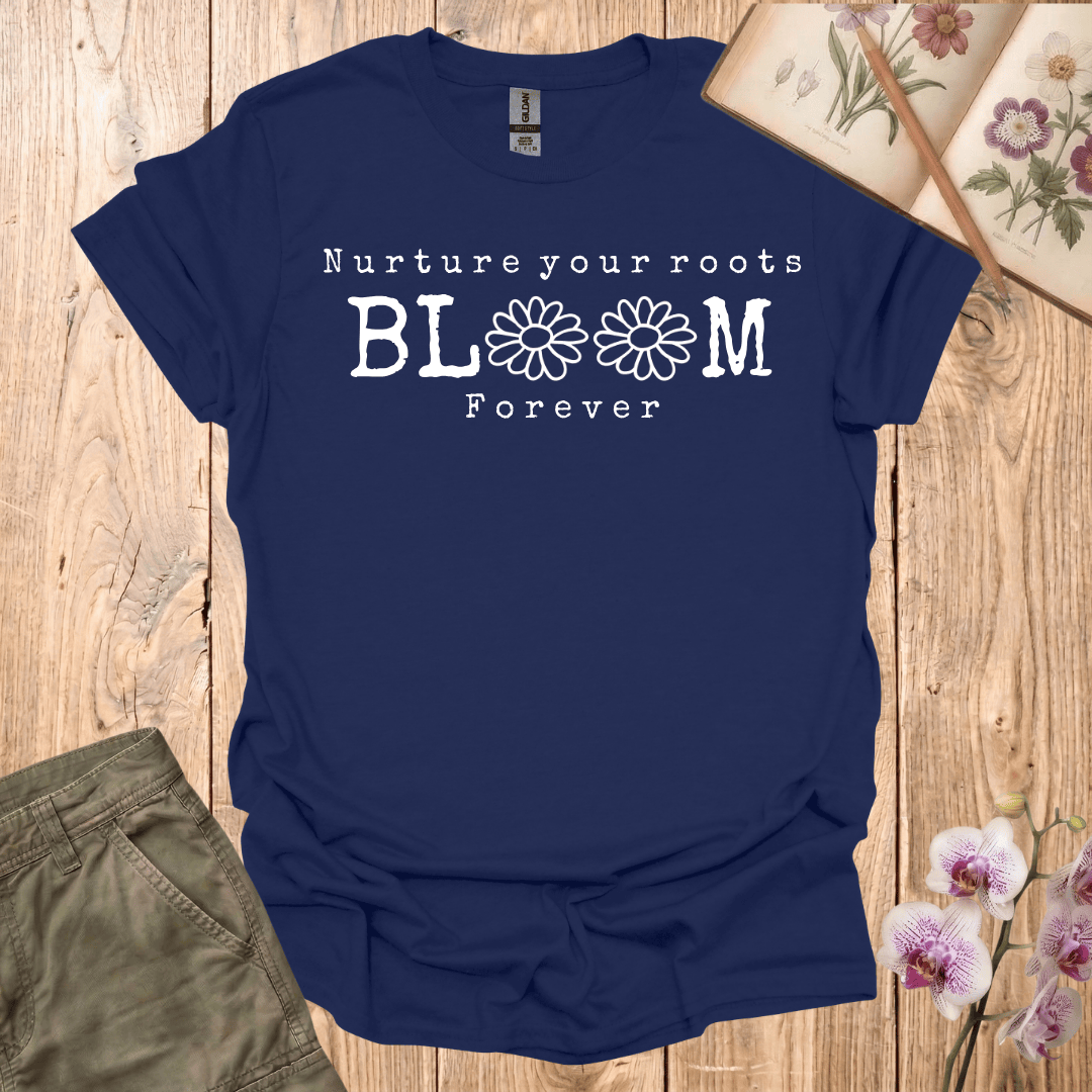 Nurture Your Roots, Bloom Forever – Sketch Daisies – White – T-shirt