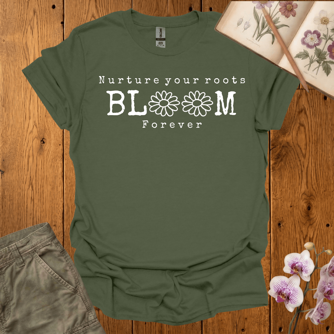 Nurture Your Roots, Bloom Forever – Sketch Daisies – White – T-shirt