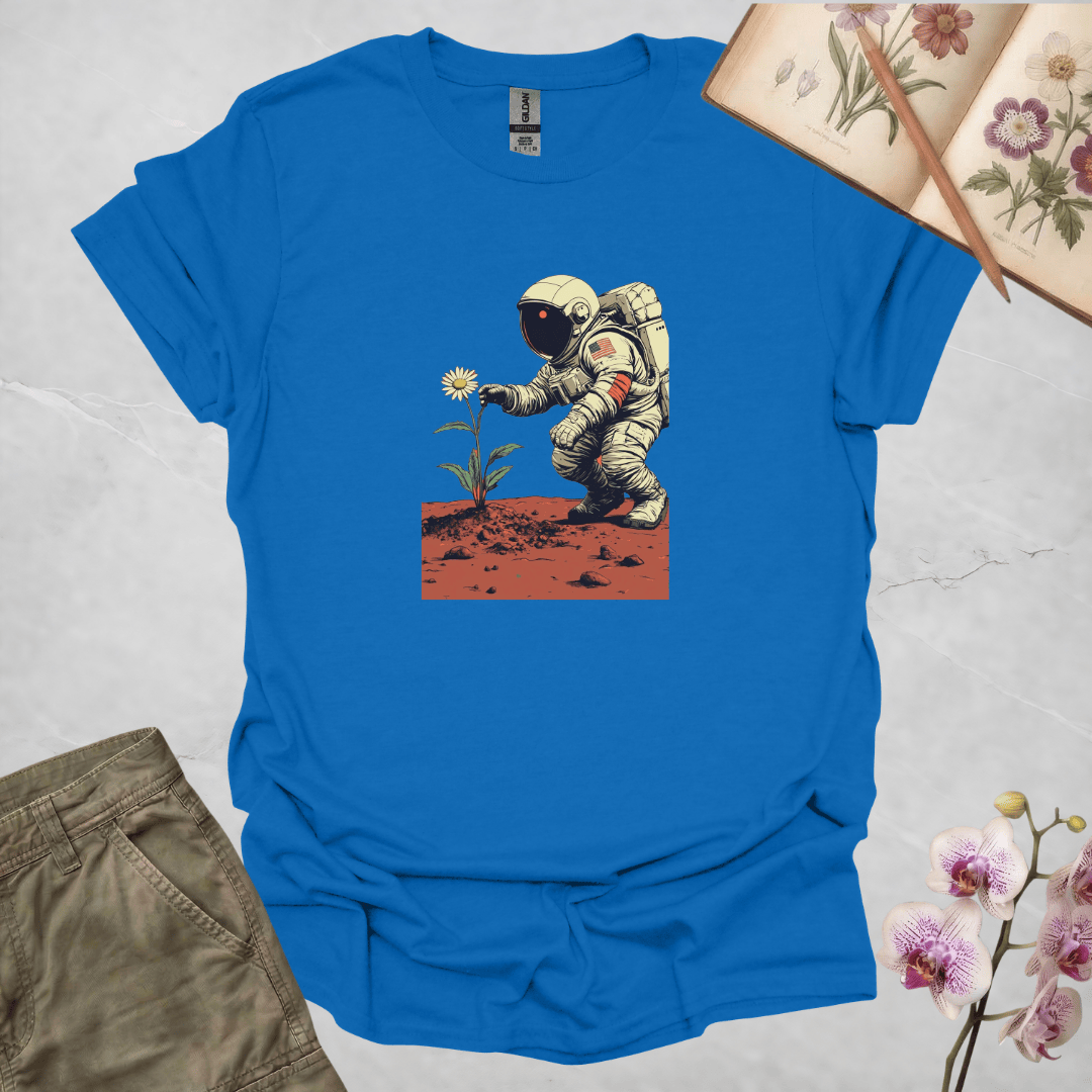 Astronaut with Daisy – Terraforming of Mars  – T-shirt