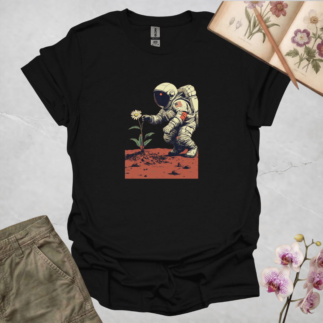 Astronaut with Daisy – Terraforming of Mars  – T-shirt