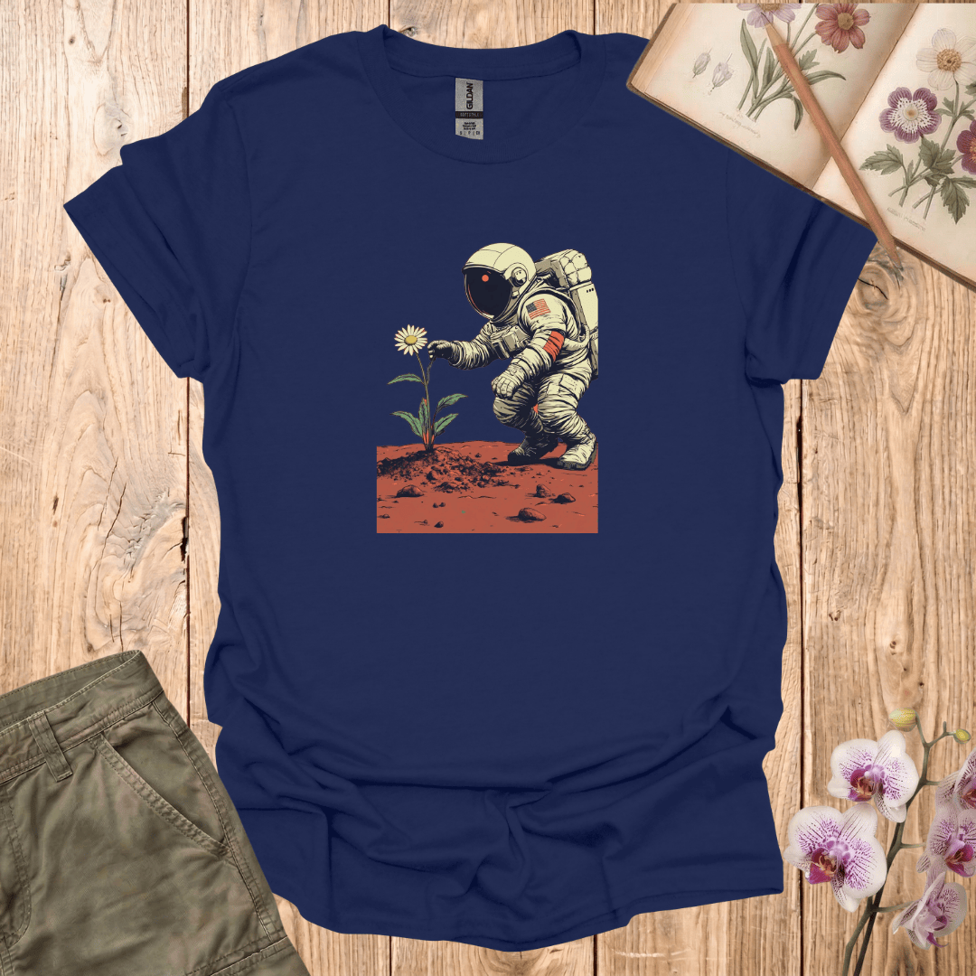 Astronaut with Daisy – Terraforming of Mars  – T-shirt