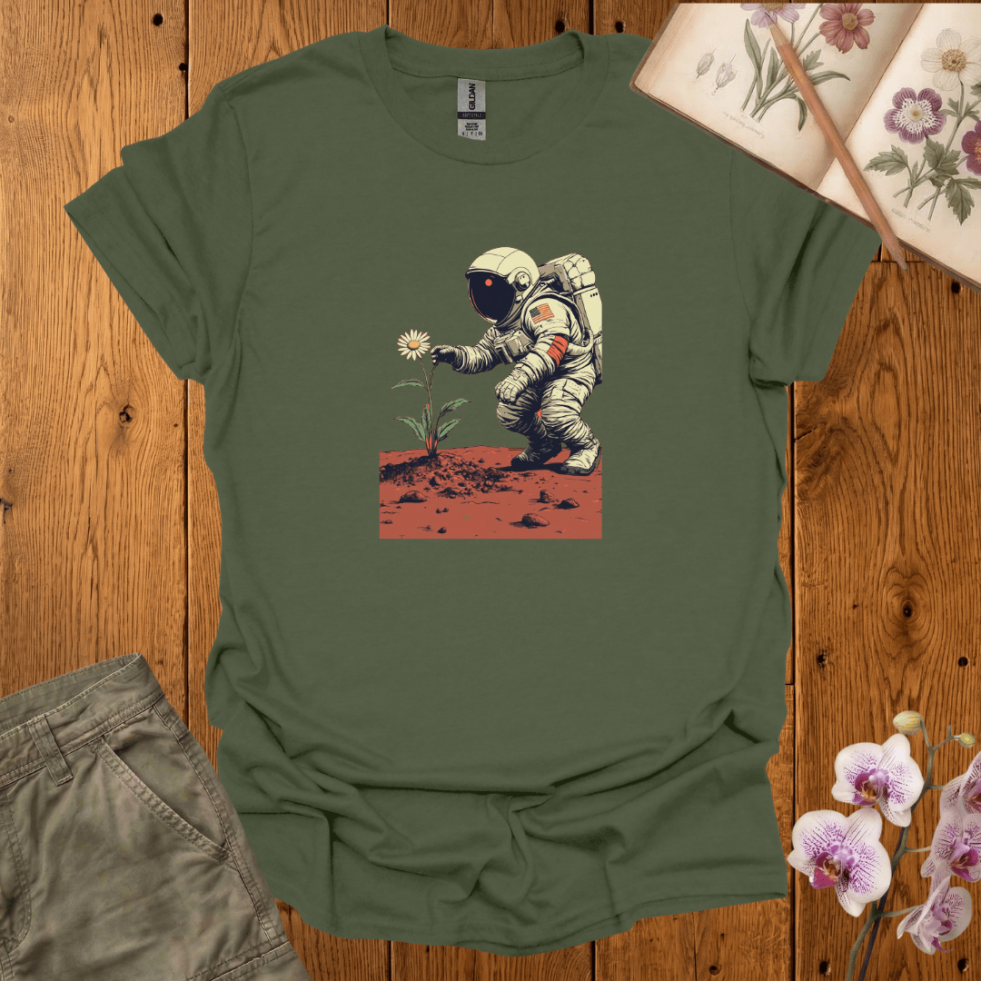 Astronaut with Daisy – Terraforming of Mars  – T-shirt