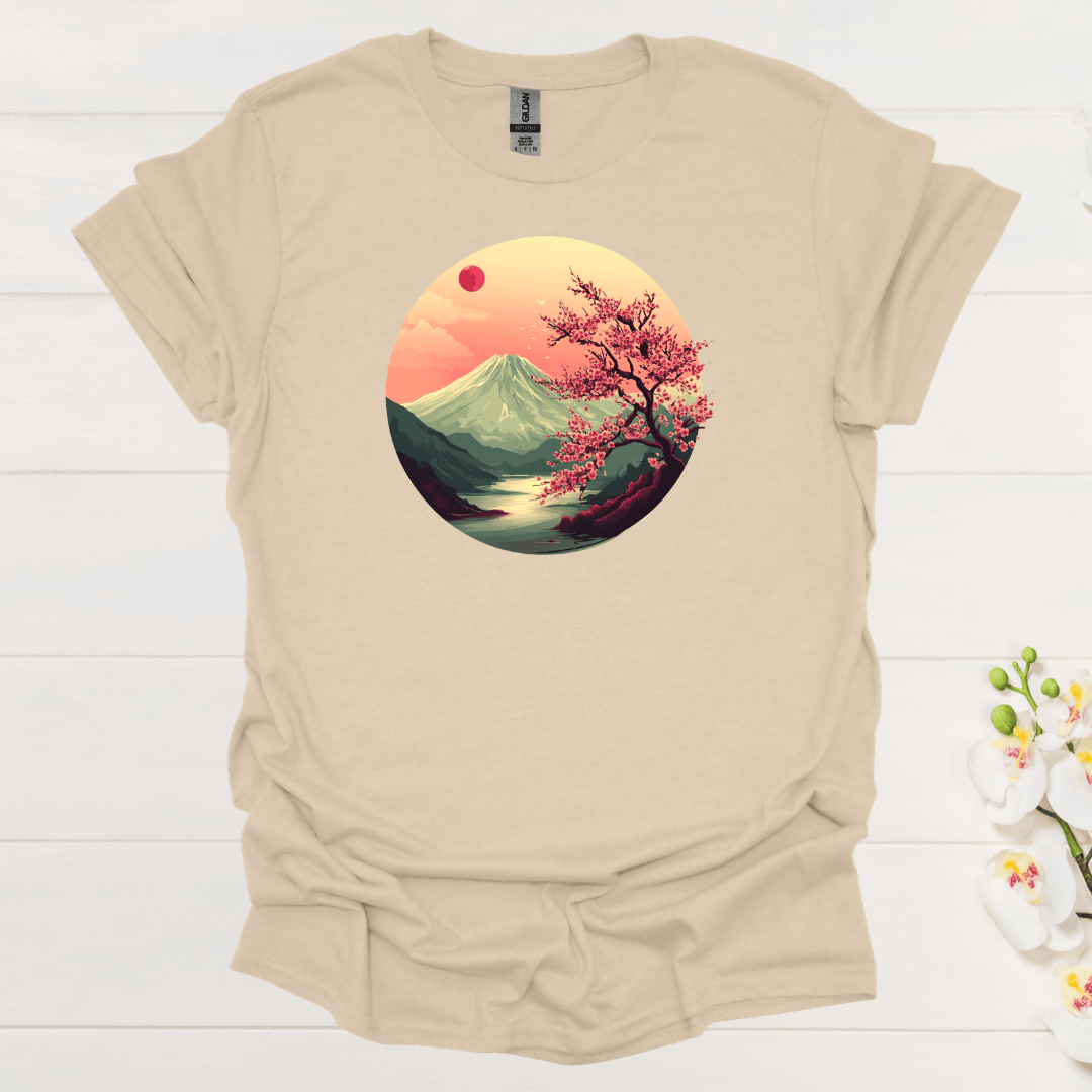Volcano and Cherry Blossoms Under the Moon
