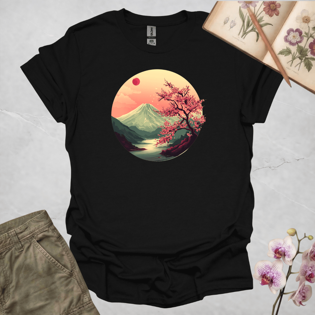 Volcano and Cherry Blossoms Under the Moon