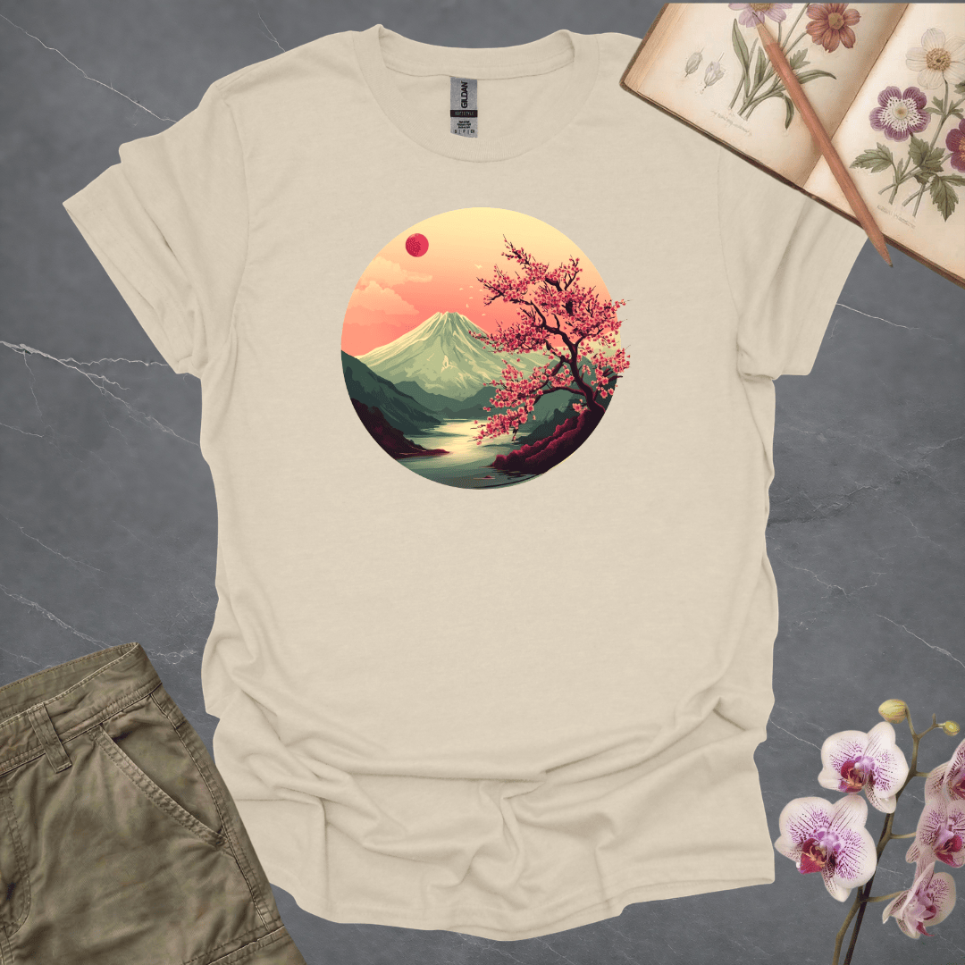 Volcano and Cherry Blossoms Under the Moon