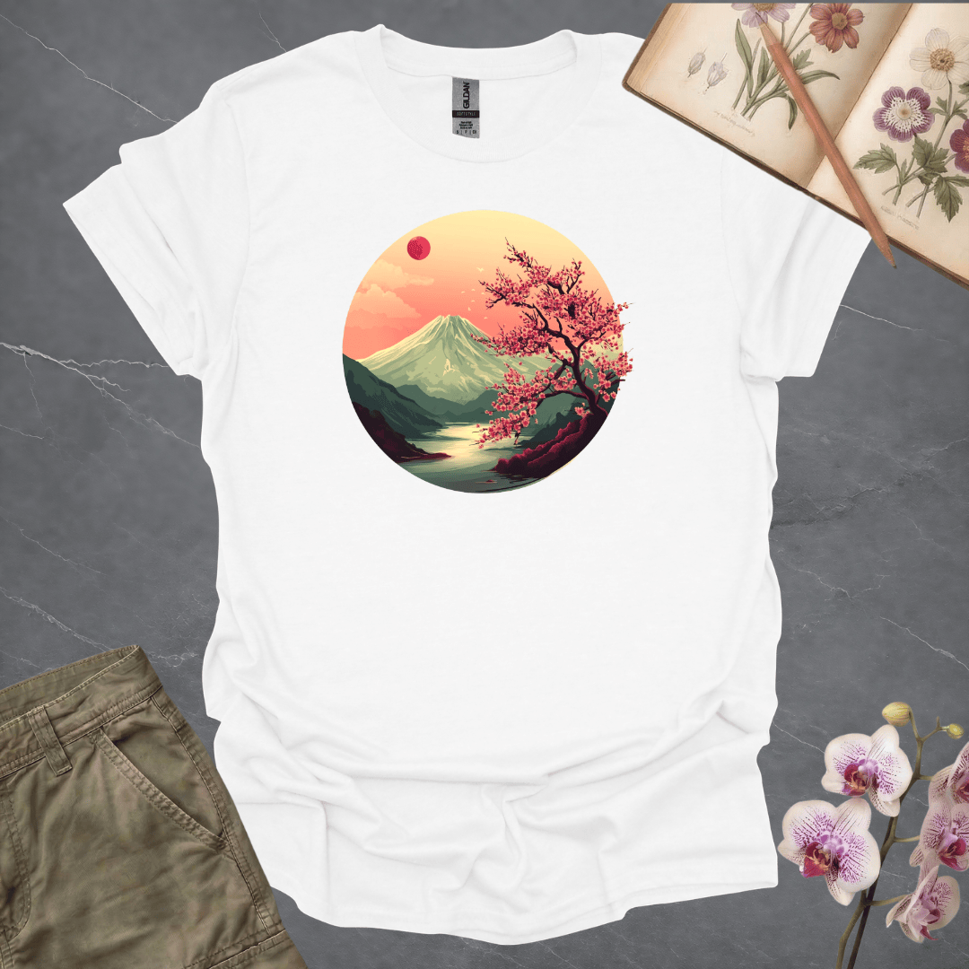Volcano and Cherry Blossoms Under the Moon