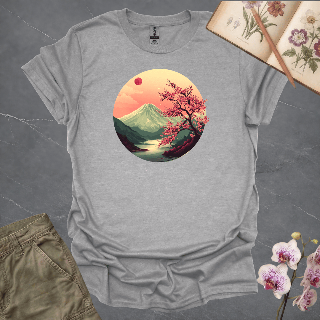 Volcano and Cherry Blossoms Under the Moon