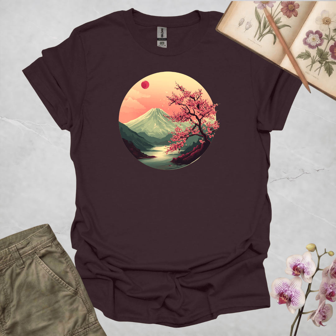 Volcano and Cherry Blossoms Under the Moon