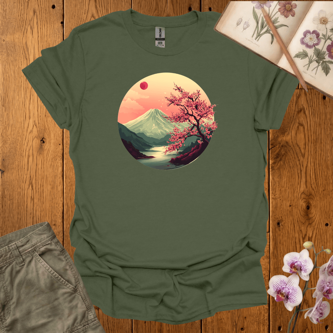 Volcano and Cherry Blossoms Under the Moon