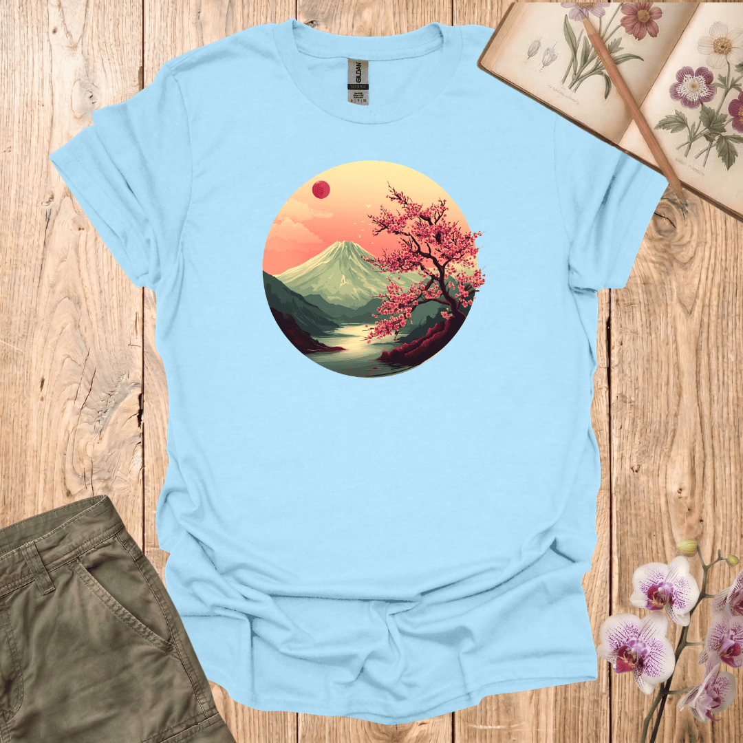Volcano and Cherry Blossoms Under the Moon