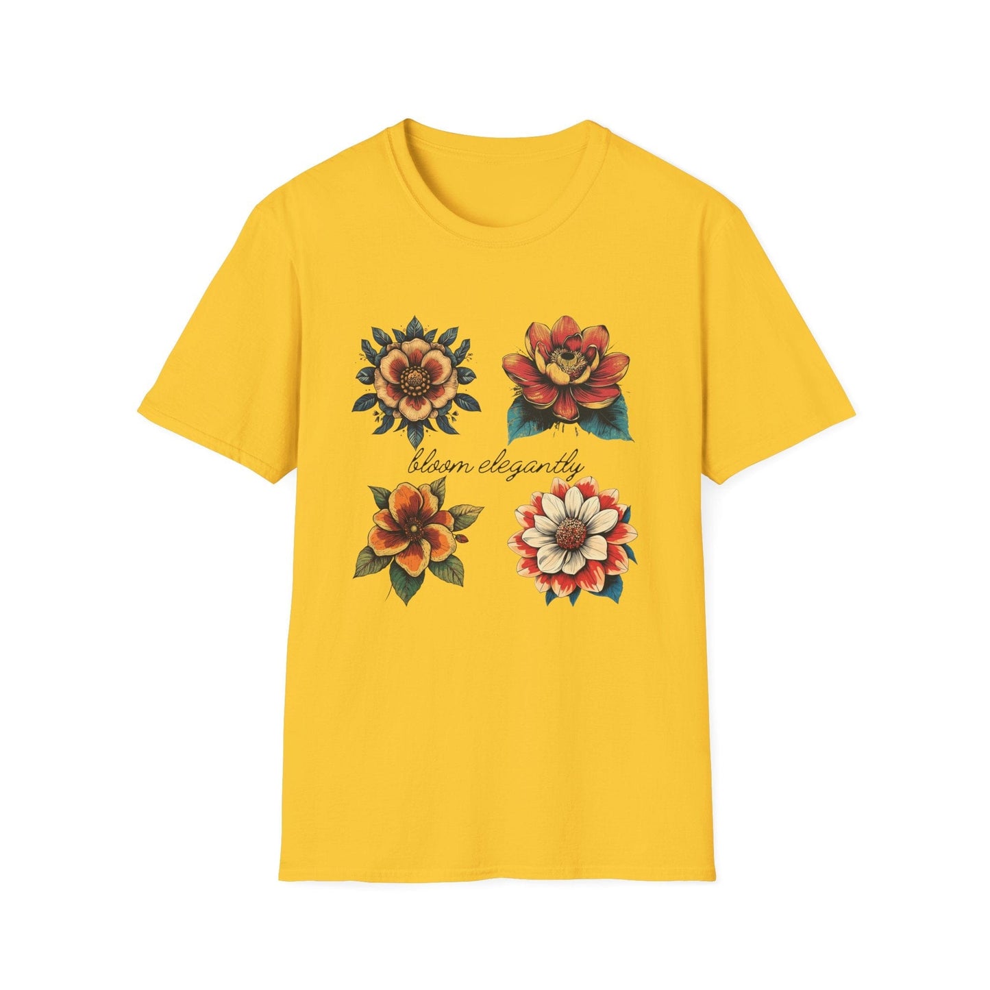 "Bloom Elegantly" Retro Flowers  – T-shirt