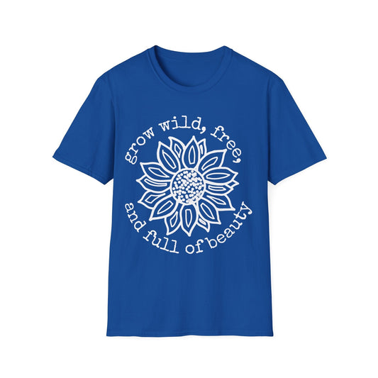 "Grow Wild, Free, and Full of Beauty" Dotted Mandala Sunflower  – T-shirt