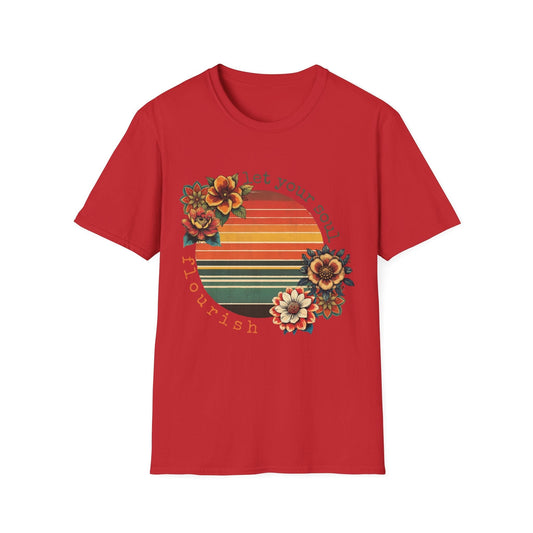 "Let Your Soul Flourish" Retro Flowers  – T-shirt