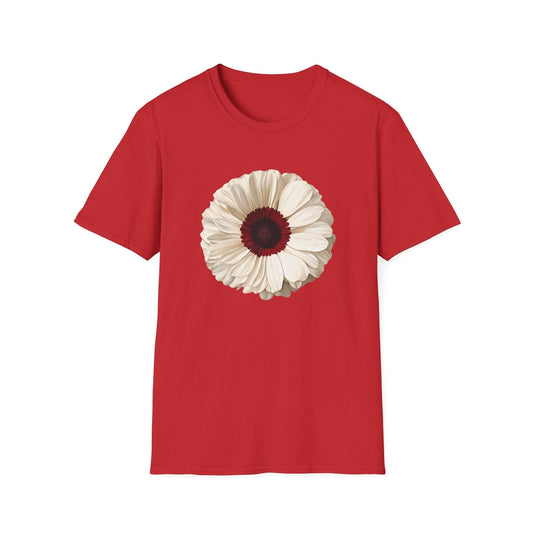 White Daisy with Dark Red Disk Flowers  – T-shirt