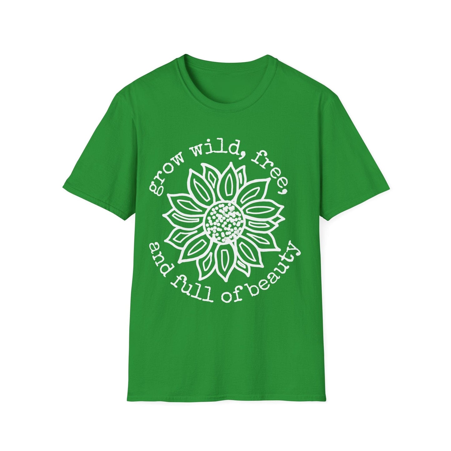 "Grow Wild, Free, and Full of Beauty" Dotted Mandala Sunflower  – T-shirt